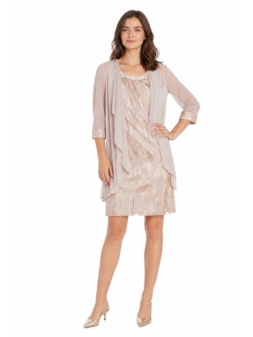 R&M Richards Rose Gold Sheath Dress and Jacket Set